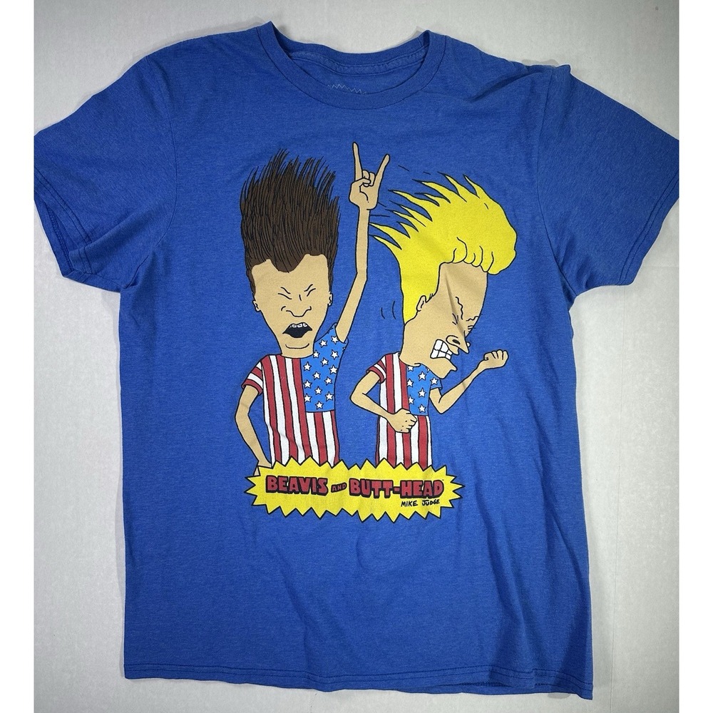 Beavis and Butt-Head USA Flag Graphic T-Shirt Blue MTV Mike Judge Men's M